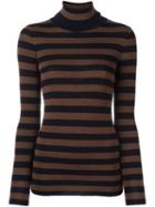 Laneus Striped Turtleneck Jumper, Women's, Size: 40, Brown, Virgin Wool