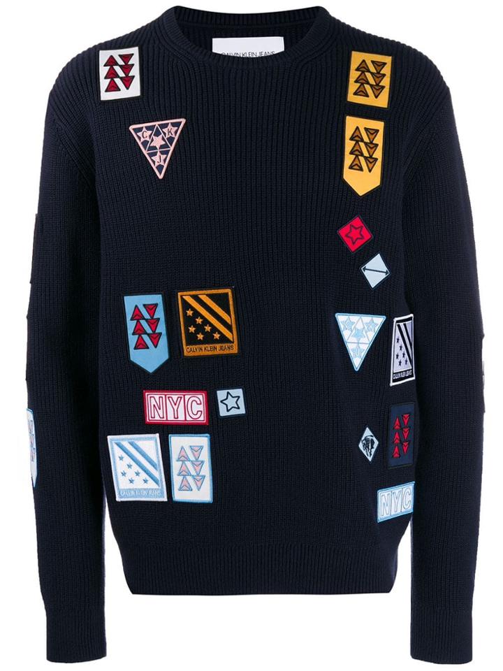 Calvin Klein Jeans Ribbed Patch Sweater - Blue