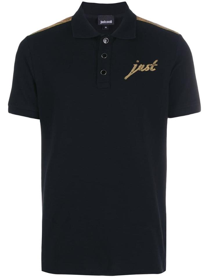 Just Cavalli Logo Embroidered Polo Shirt - Black