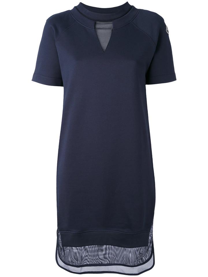 Moncler - Mesh Panel Sweat Dress - Women - Cotton/triacetate - L, Blue, Cotton/triacetate
