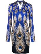 Just Cavalli Peacock Feather Fitted Dress - Blue