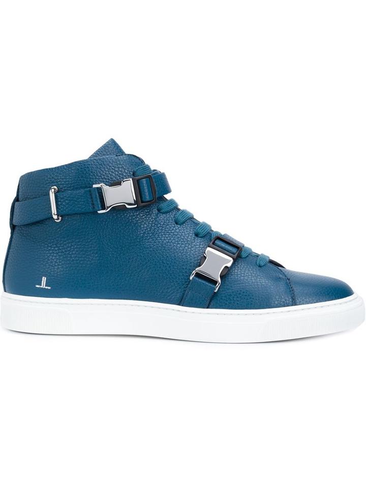 Louis Leeman Buckled Hi-top Sneakers, Men's, Size: 43, Blue, Calf Leather