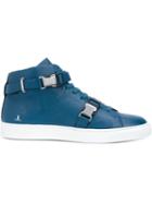 Louis Leeman Buckled Hi-top Sneakers, Men's, Size: 43, Blue, Calf Leather
