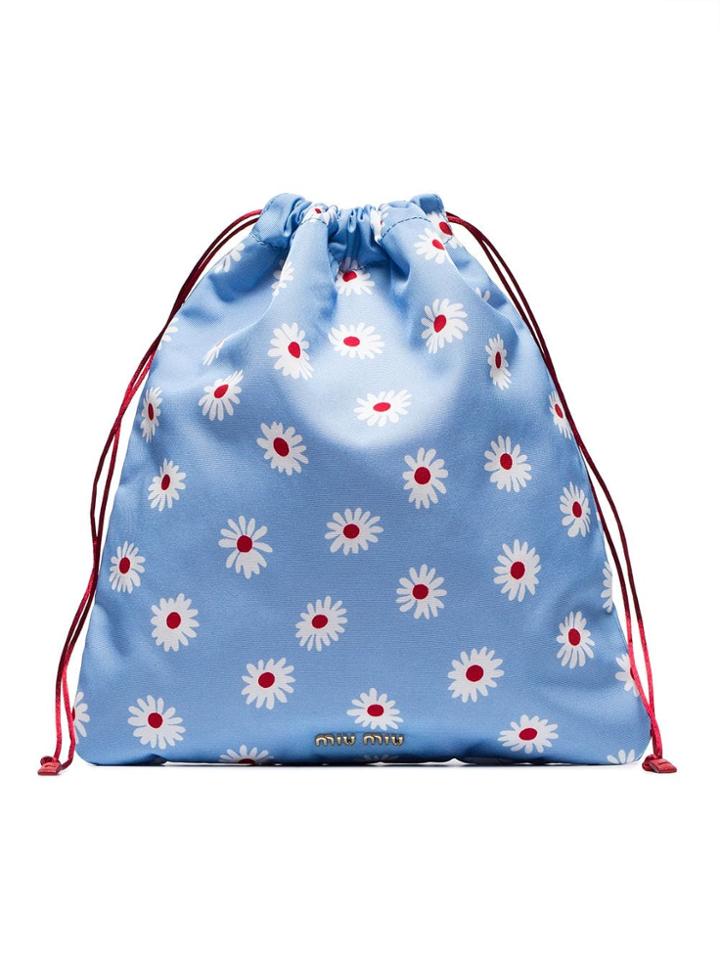 Miu Miu Blue Daisy Print Drawstring Pouch