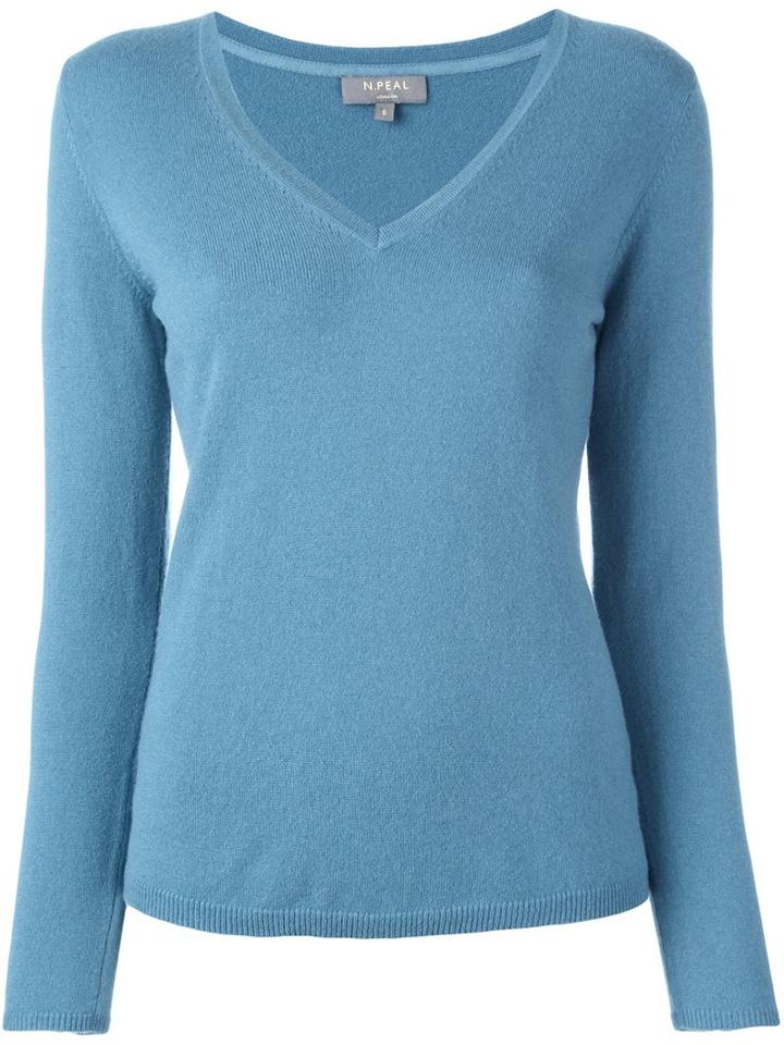 N.peal Cashmere V-neck Pullover, Women's, Size: Xs, Blue, Cashmere