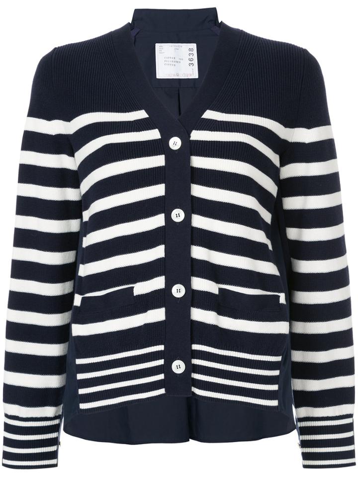 Sacai Striped Back Pleat Cardigan - Blue