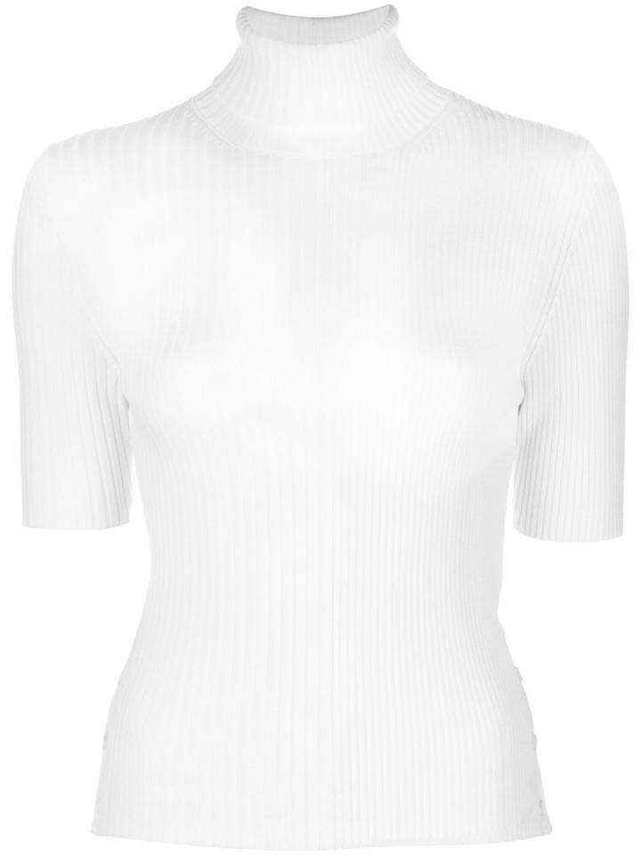 Thom Browne Ribbed Half Sleeve Turtleneck Sweater - White