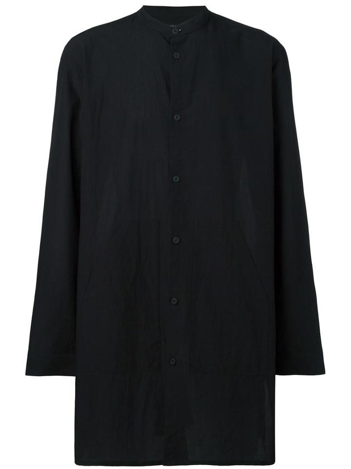 Helmut Lang Mandarin Neck Oversized Shirt, Men's, Size: Medium, Black, Cotton