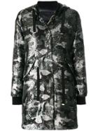Herno Sequinned Camouflage Hooded Coat - Black