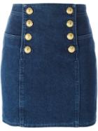 Balmain Button Detail Mini Skirt, Women's, Size: 36, Blue, Cotton/spandex/elastane/viscose