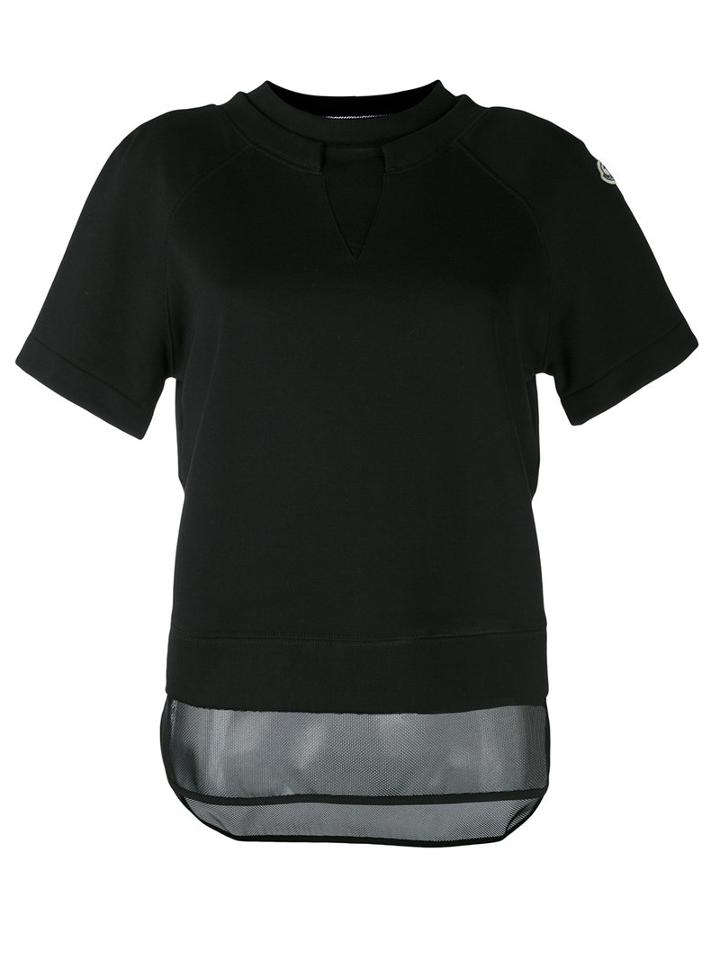 Moncler - Short Sleeve Sheer Layer Top - Women - Cotton - L, Black, Cotton