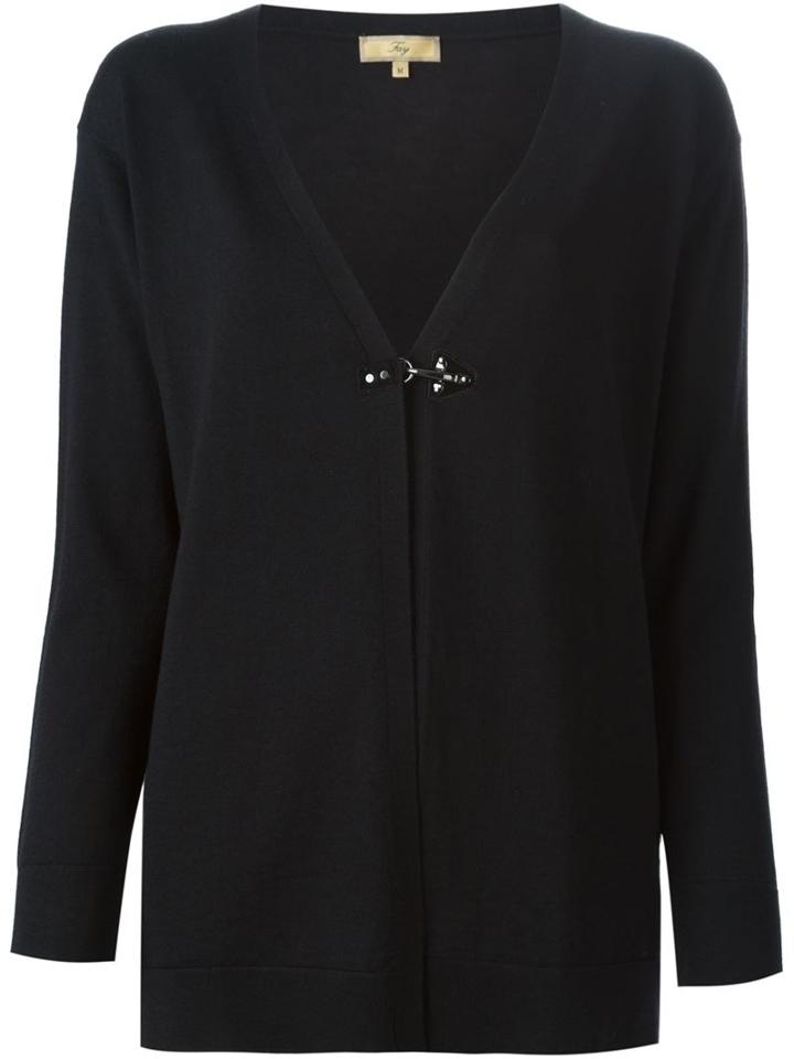 Fay Hook Fastening Cardigan, Women's, Size: Large, Black, Virgin Wool