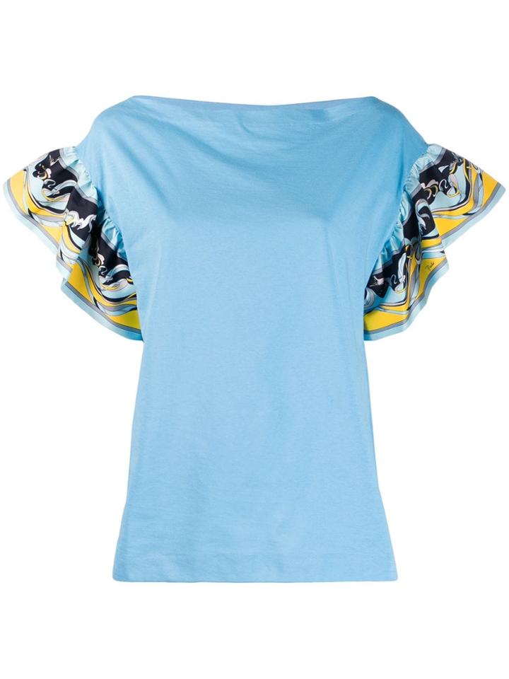 Emilio Pucci Printed Ruffled Sleeve Top - Blue