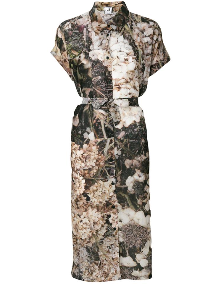 Anntian Floral Printed Shirt Dress - Brown