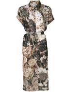 Anntian Floral Printed Shirt Dress - Brown