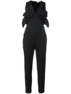 Msgm - Ruffled Detail V-neck Jumpsuit - Women - Polyester/spandex/elastane/viscose - 44, Black, Polyester/spandex/elastane/viscose