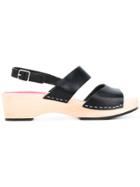 Swedish Hasbeens Chunky Heel Sandals - Black