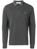 Stone Island Logo Patch Long Sleeve Polo Shirt - Grey