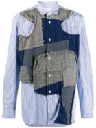 Comme Des Garçons Shirt Striped Patchwork Detail Shirt - Blue