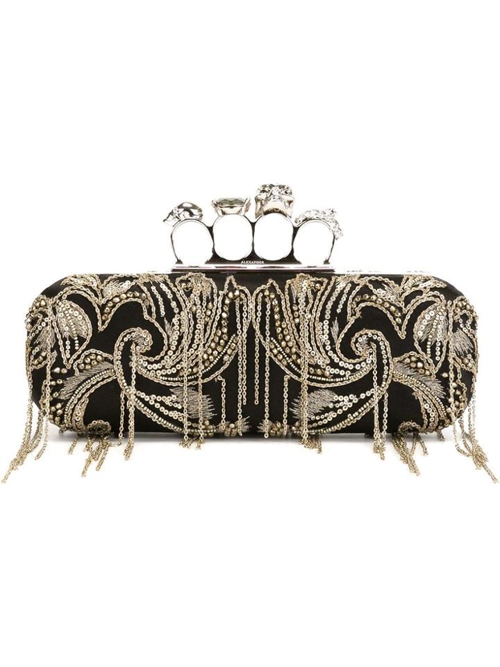 Alexander Mcqueen 'knuckle' Long Heraldic Chain Clutch - Black
