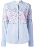 Ports 1961 Embroidered Slit Detail Shirt, Women's, Size: 42, Blue, Cotton