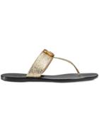 Gucci Leather Thong Sandal With Double G - Metallic