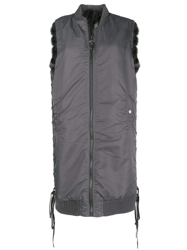 Liska Sleeveless Zip Fur Coat - Grey