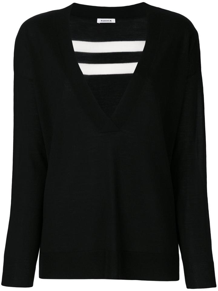 P.a.r.o.s.h. Rear-stripe V-neck Sweater - Black
