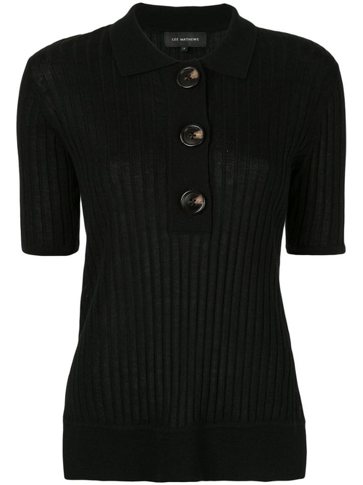 Lee Mathews Ribbed Polo Top - Black