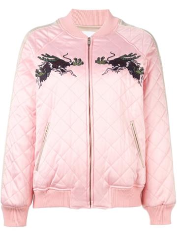 Steve J & Yoni P Embroidered Quilted Bomber Jacket, Women's, Size: Small, Pink/purple, Acrylic/polyester/wool
