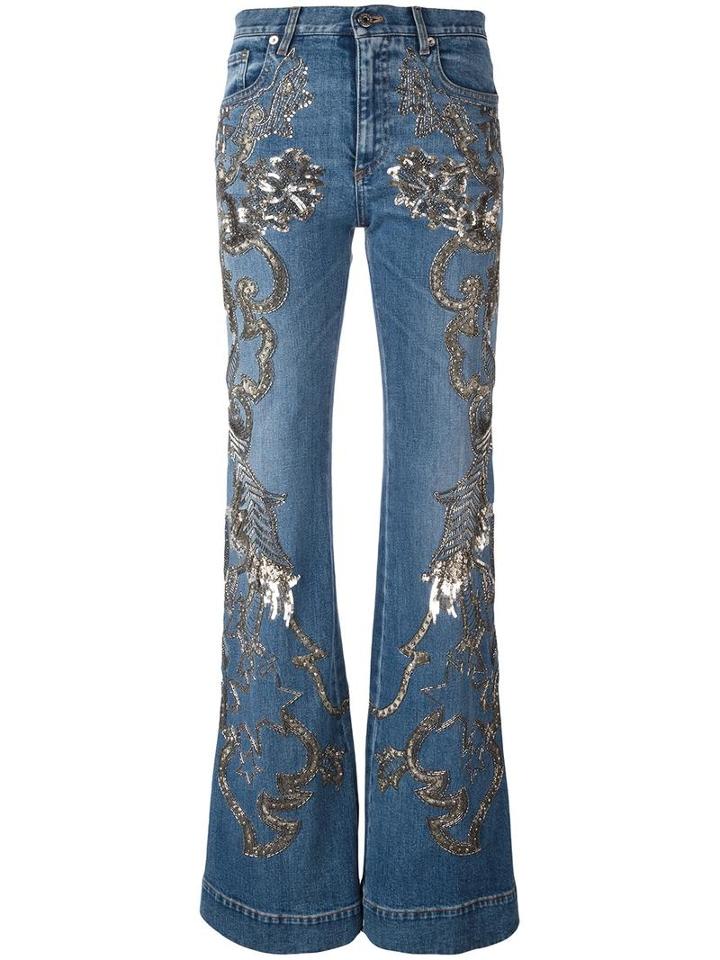 Roberto Cavalli Metallic Detailing Flared Jeans, Women's, Size: 38, Blue, Cotton/spandex/elastane
