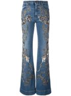 Roberto Cavalli Metallic Detailing Flared Jeans, Women's, Size: 38, Blue, Cotton/spandex/elastane
