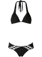 Amir Slama Strappy Triangle Bikini Set, Women's, Size: P, Black, Elastodiene