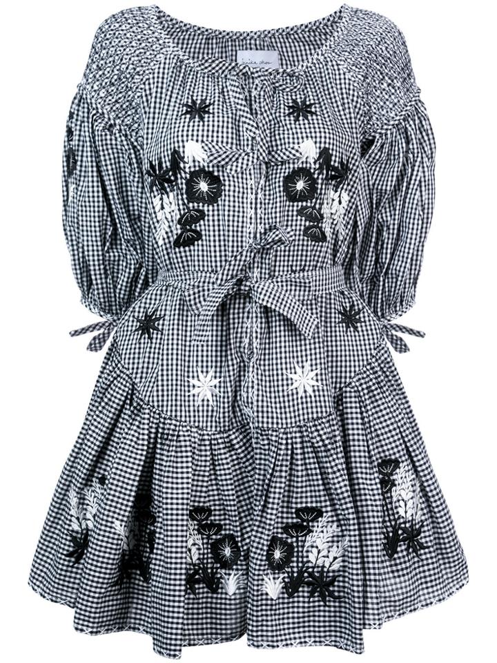 Innika Choo Gingham Embroidered Floral Dress - Black