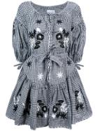 Innika Choo Gingham Embroidered Floral Dress - Black