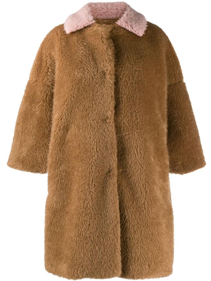 L'autre Chose Faux-fur Midi Coat - Brown