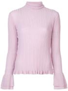 Cinq A Sept Ribbed Knit Flared Sleeve Sweater - Pink & Purple