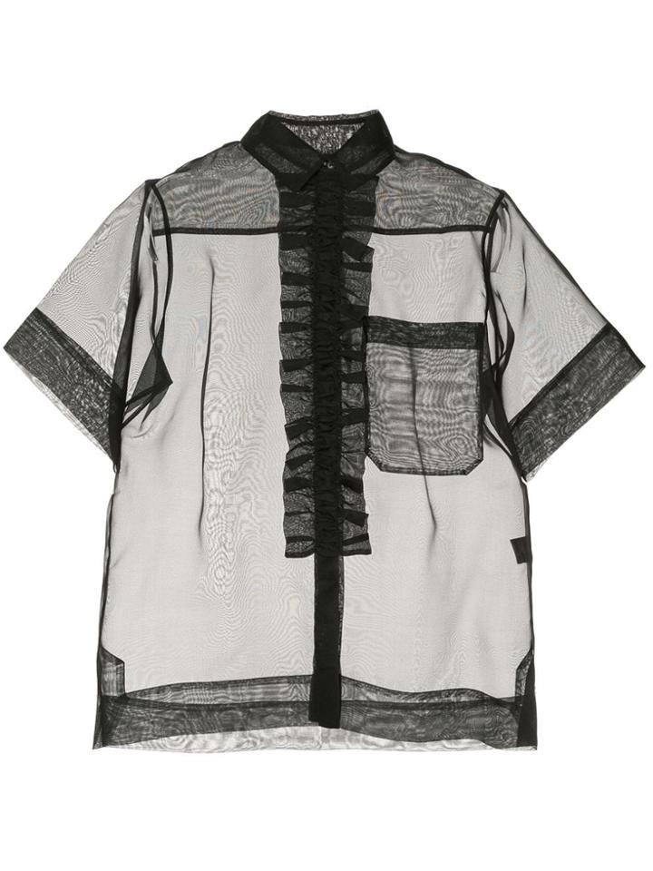 Lee Mathews Callie Ruffle Front Short Sleeve Shirt - Black