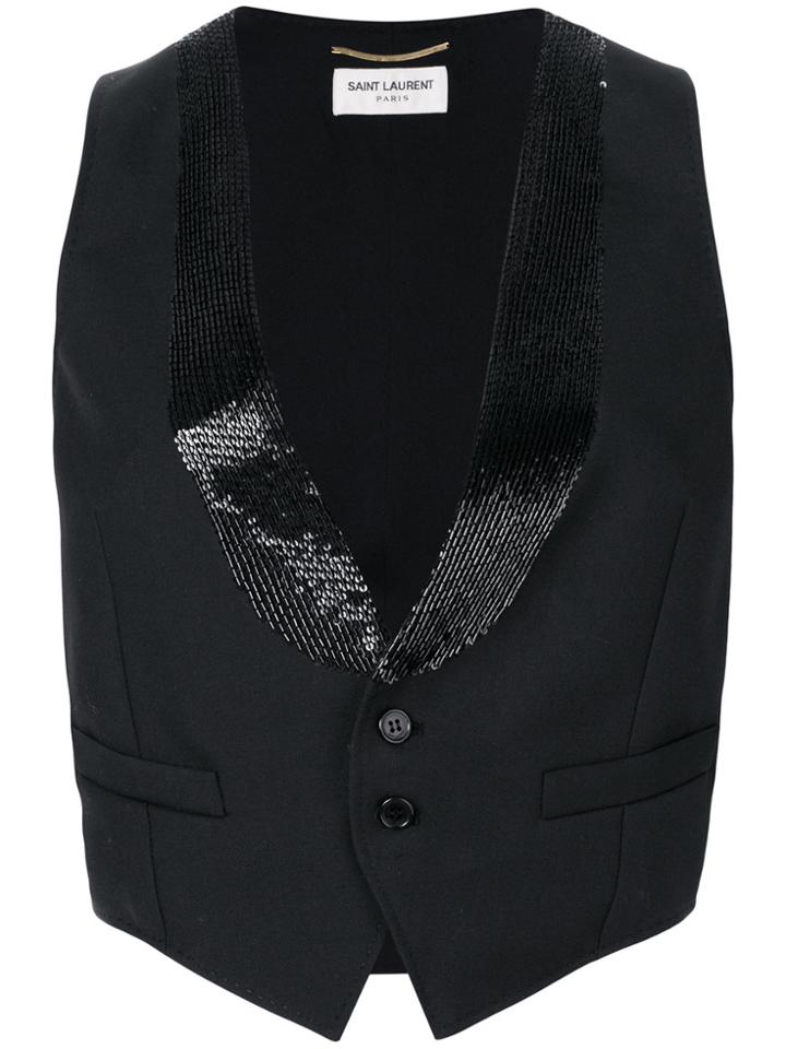 Saint Laurent Cropped Fitted Waistcoat - Black