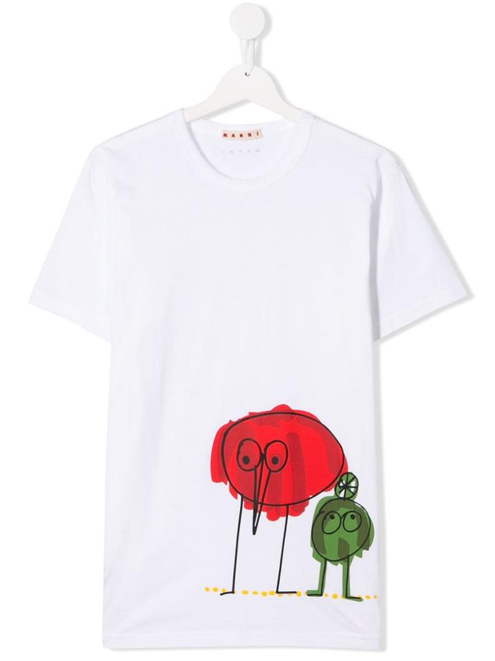 Marni Kids Teen Illustration Print T-shirt - White