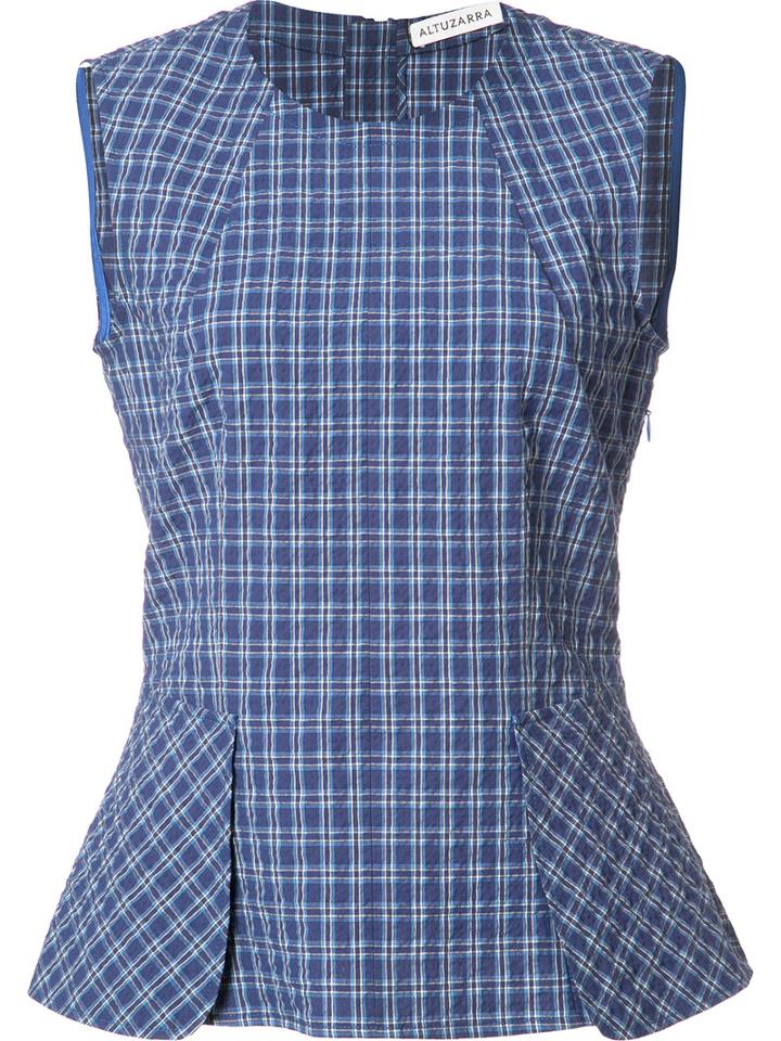 Altuzarra Checked Fitted Top, Women's, Size: 36, Blue, Cotton/spandex/elastane