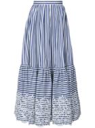 Erdem - 'leigh' Striped Skirt - Women - Cotton - 4, Blue, Cotton