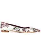 Manolo Blahnik Floral Print Flat Ballerina Shoes - Neutrals