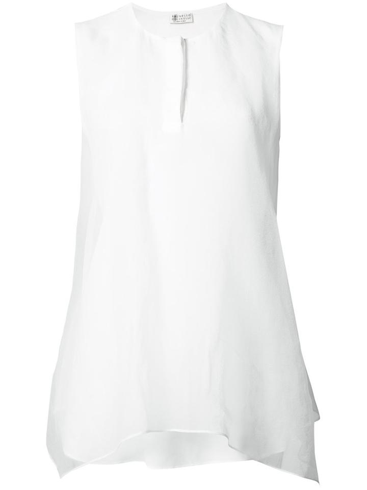 Brunello Cucinelli Neck Placket Sleeveless Tank, Women's, Size: Small, White, Silk/acetate