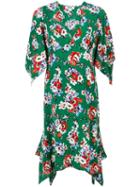Msgm Floral Print Pointy Dress, Women's, Size: 46, Green, Silk