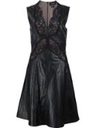 Yigal Azrouel Lace Insert Detail Dress, Women's, Size: 8, Black, Lamb Skin