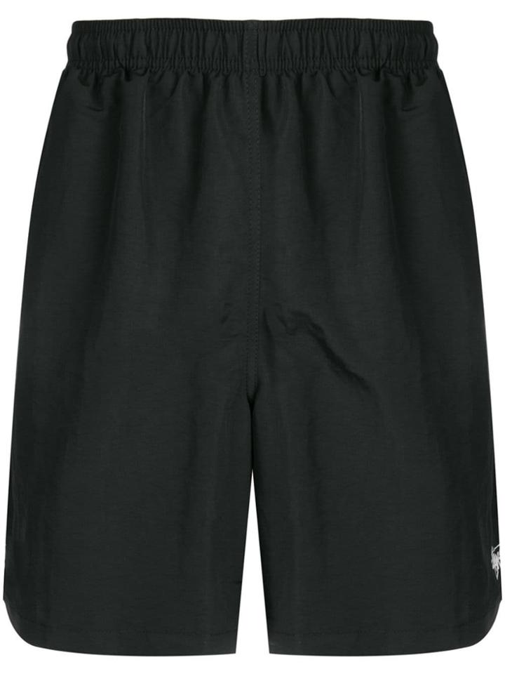 Stussy Logo Print Swim Shorts - Black