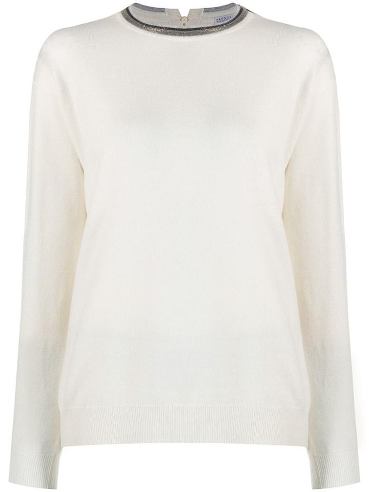 Brunello Cucinelli Embellished Crew Neck Jumper - White