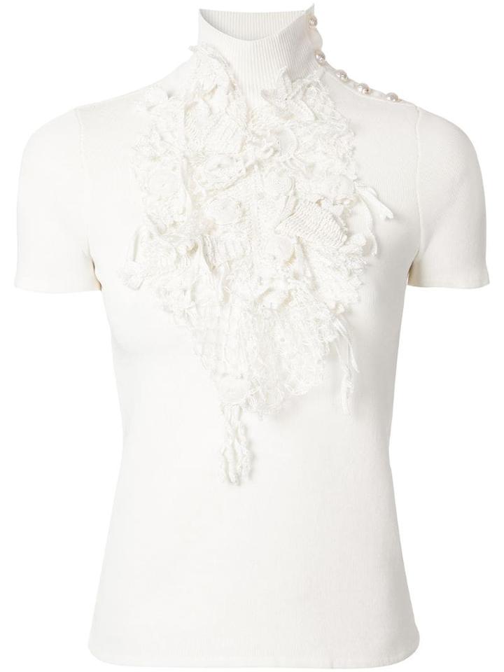 Chanel Pre-owned Embellished Turtleneck Top - White