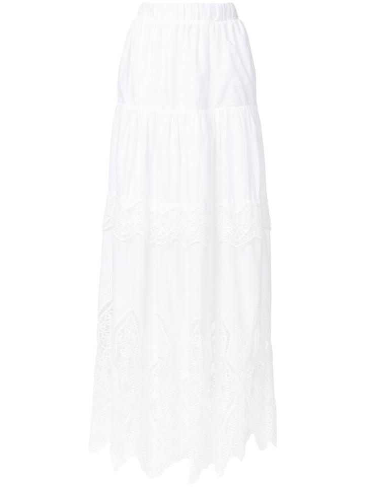 Black Coral Lace Panel Tiered Skirt - White